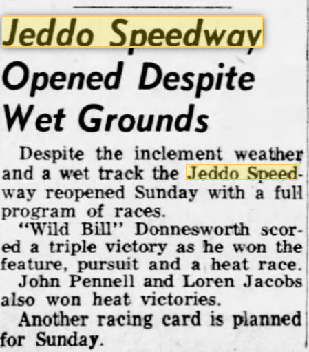 Jeddo Speedway - June 21 1954 Article (newer photo)
